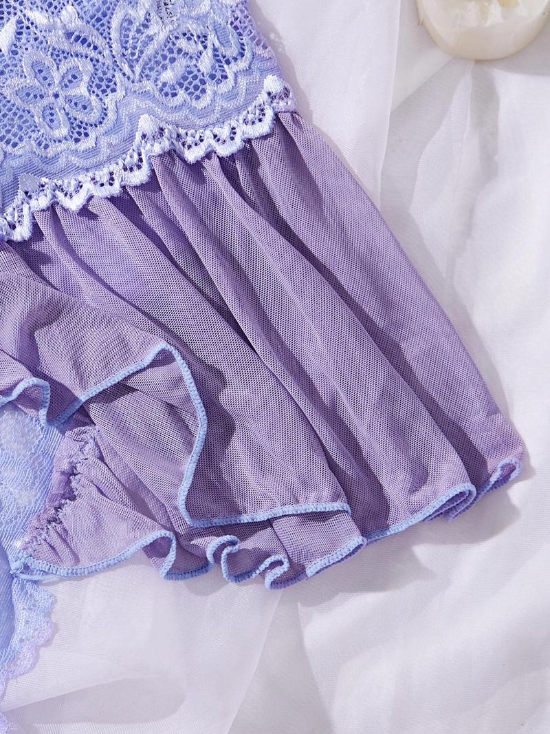 Romantic Valentine's Day Gift, Women's Sexy Lace Underwear, Deep V Neck, Smooth Fabric, Semi-Transparent, All Seasons Sleeveless, Lingerie Nightwear