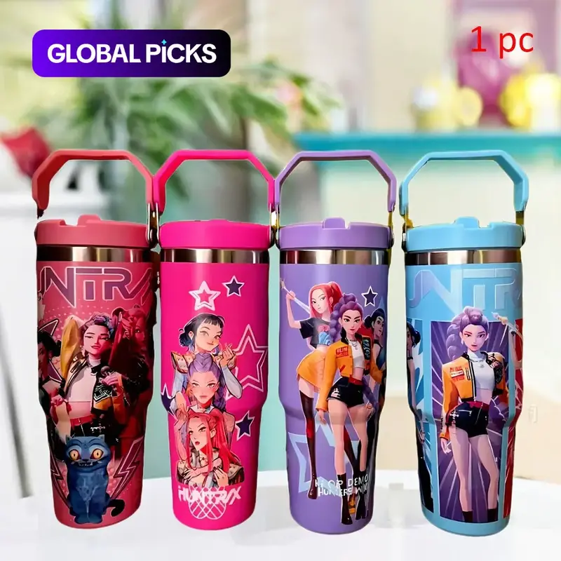 K-Pop Ghost Hunter Themed Vacuum Insulated Tumbler, Reusable with Lid & Straw, Suitable for Travel, Work, School & Daily Coffee, Ideal Halloween/Christmas Gifts for Teens & Pop Culture Fans