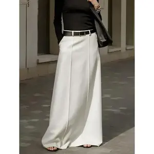 Women's 2025 Simple Solid Color Maxiskirt Autumn Spring Thick Fashion H-Shaped Zipper Skirt Loose Fit Elegant Daily Outings Dates Commuting Bottoms with Pockets Old Money Style(Sheets)