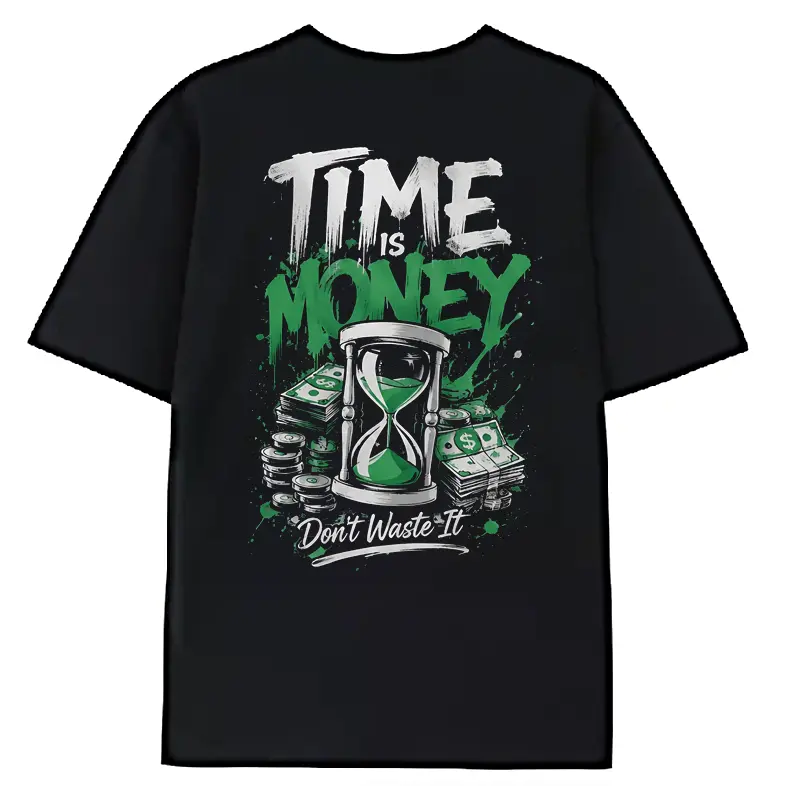Men's classic cotton short-sleeve t-shirtTime is money. Don't waste it! Urban street style short-sleeved printed T-shirt, for casual daily wear