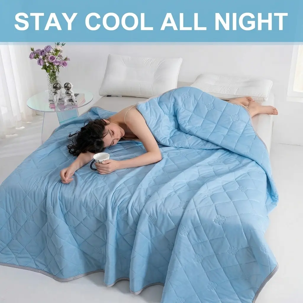 Cooling Summer Blanket Ice Silk Quilt Twin Queen Size Washable Lightweight AC Comforter Air Conditioning Quilt