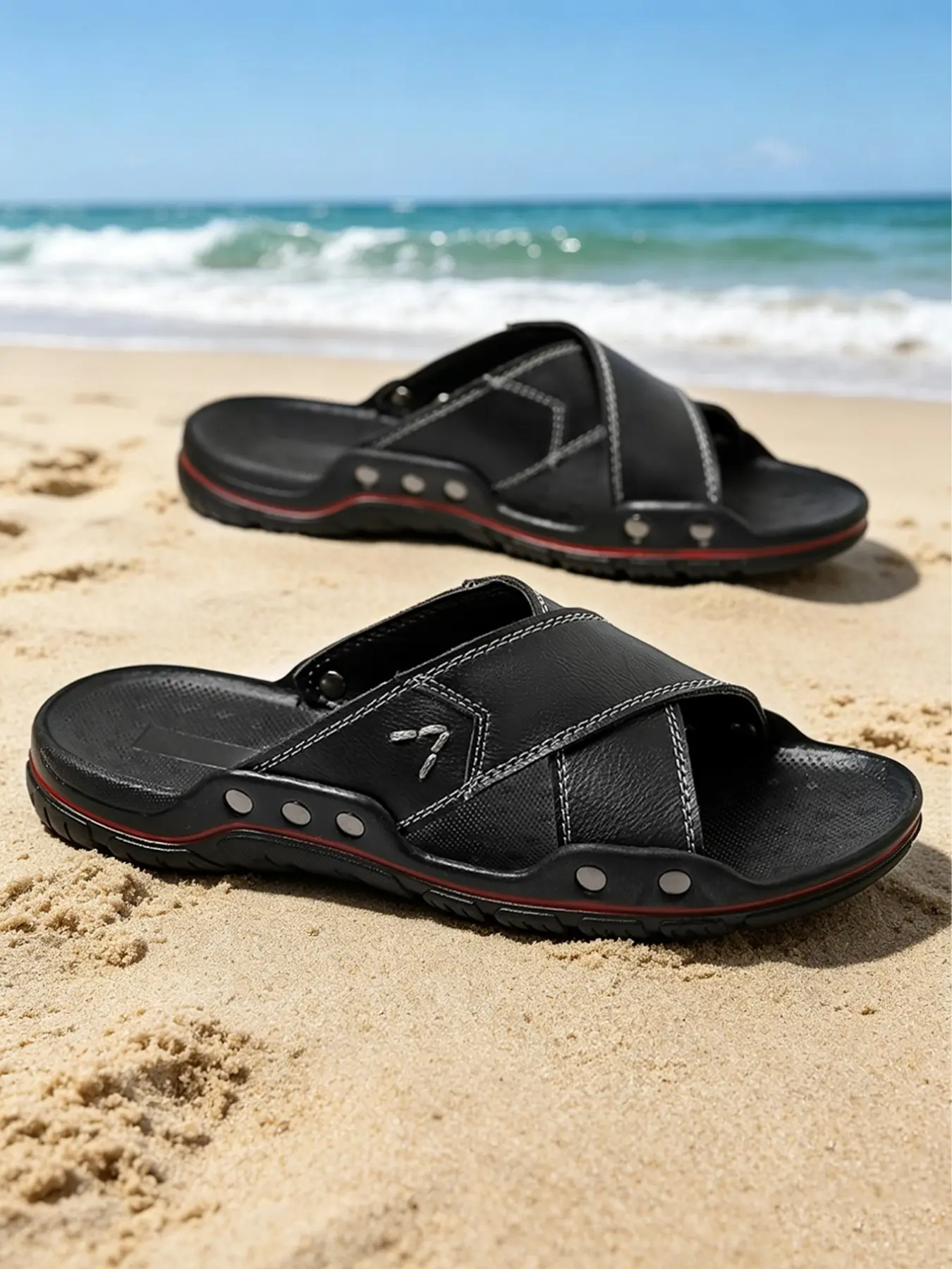 Men's Crisscross Strap Sandals Arabic Slippers, Minimalist Retro Style, Lightweight Comfortable Non-Slip Wide Width, Microfiber Leather, Plus Size, Beach Vacation Casual Summer Shoes