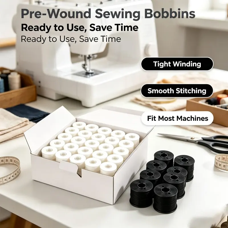 50 Spools Sewing Thread with Reels, High-Quality White Box Packaging, White and Black Plastic Threads, Compatible with All Sewing Machines