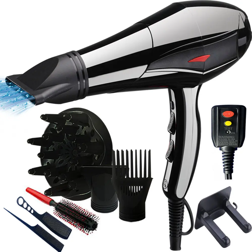 Hair straightening and blow dryer set, high power, low noise for home use. The blow dryer features a diffuser nozzle, concentrator, and comb suitable for curling and straightening hair.