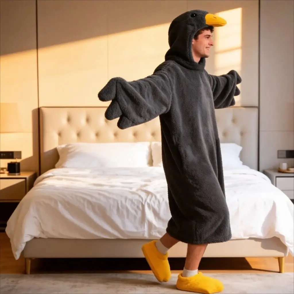 Funny Duck Costume Onesie Set, Includes Duck Shoes, Soft Cute Loose Pajamas, Party, Fun and Comfortable Sleepwear, Loungewear