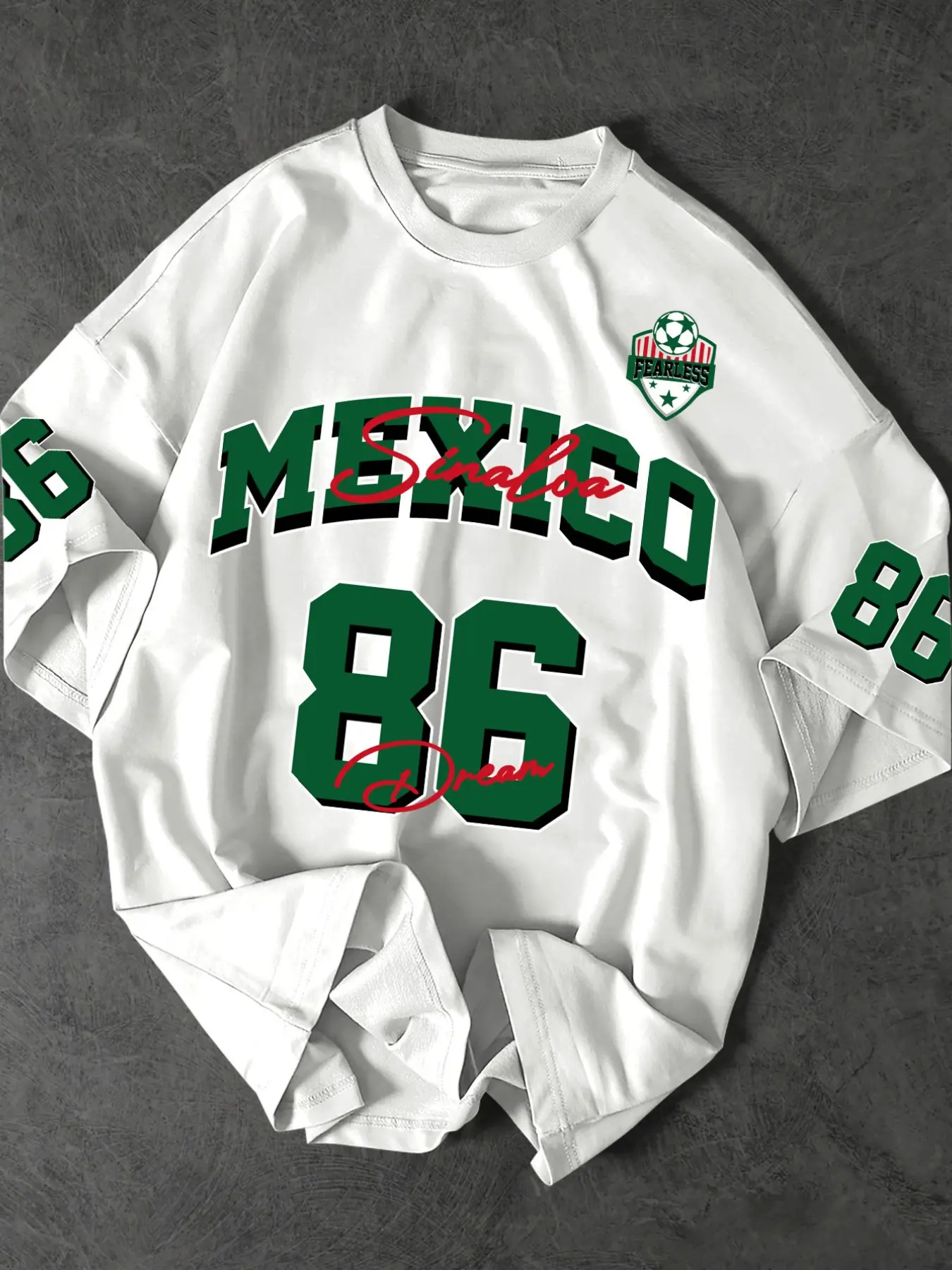 Men Women Vintage Mexico Sinaloa 86 Graphic T-Shirt, Retro Football Fearless Logo Short Sleeve Tee, Casual Oversized Streetwear Cotton Top 4 Colors Available