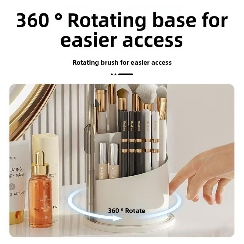 Classic 360-Degree Rotating Silicone Makeup Brush Holder with Transparent Lid, Cosmetic Storage Organiser for Vanity, Bathroom Desktop Countertop