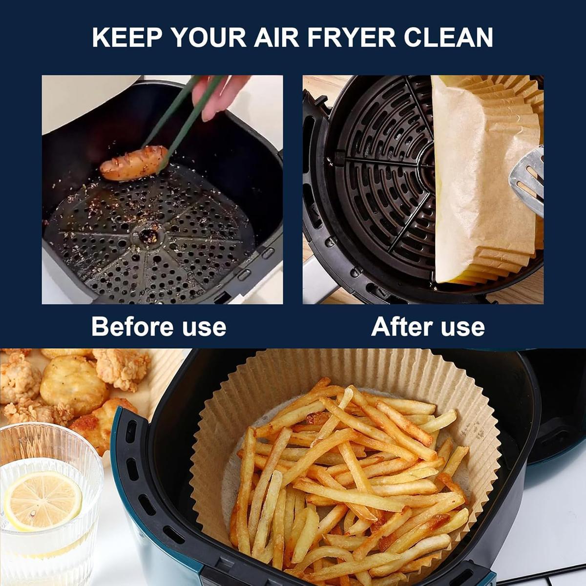 Air Fryer Paper Liners, 100Pcs Parchment Paper, Air Fryer Liners Disposable for Microwave, Non-Stick Air Fryer Liner Square Free of Bleach (6.3IN) Baking Supplies Kit Bakeware