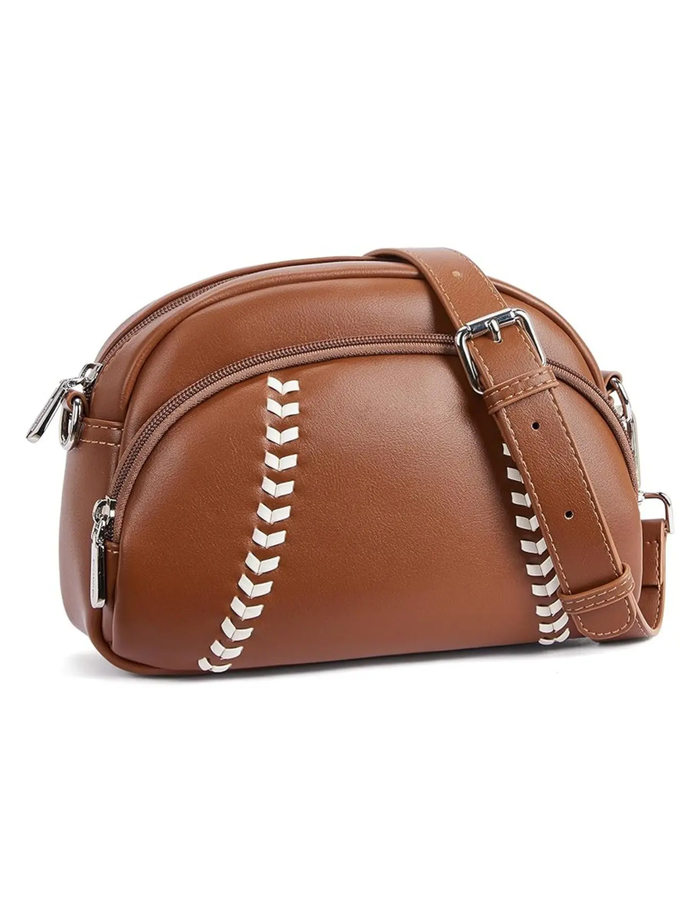 Trendy Leather Retro Baseball Crossbody Bag, Single Shoulder Strap with Zipper, Stylish Slant Bag for Everyday Use