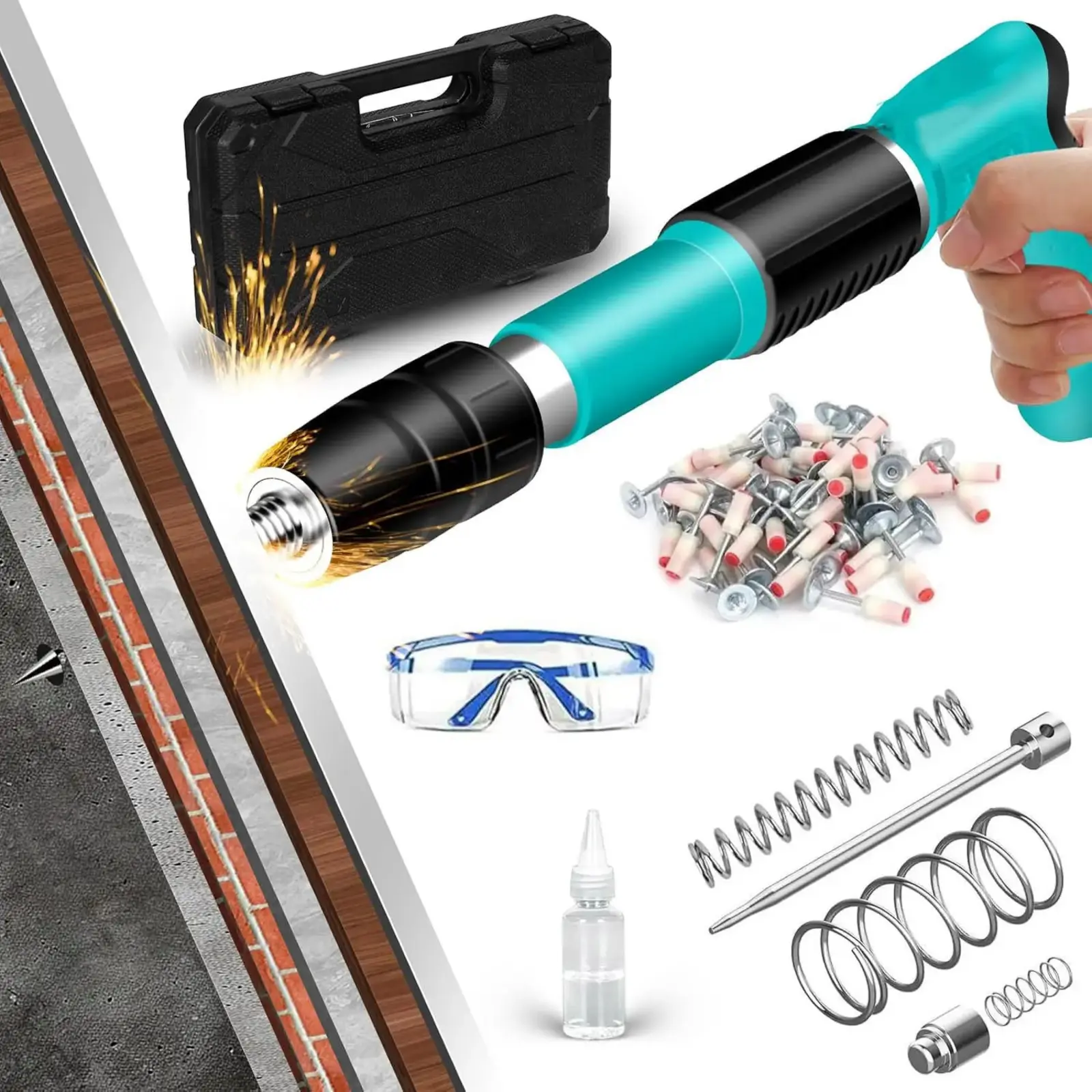 Concrete Nail Gun Kit, Steel Nail Gun, Manual Nail Gun for Concrete, Portable Woodworking Decoration Concrete Nailer Gun, Nail Shooter Gun