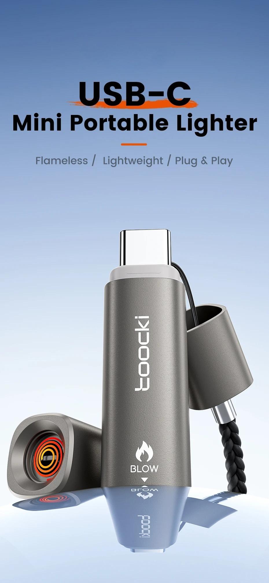 Type-C Plug-in Mini Electric Lighter, Blow to Light Flameless Windproof Igniter, Portable USB Powered Pocket Lighter for Camping BBQ Daily Automotive Circuit Tester Adjustable Angle Cordless Space Heater