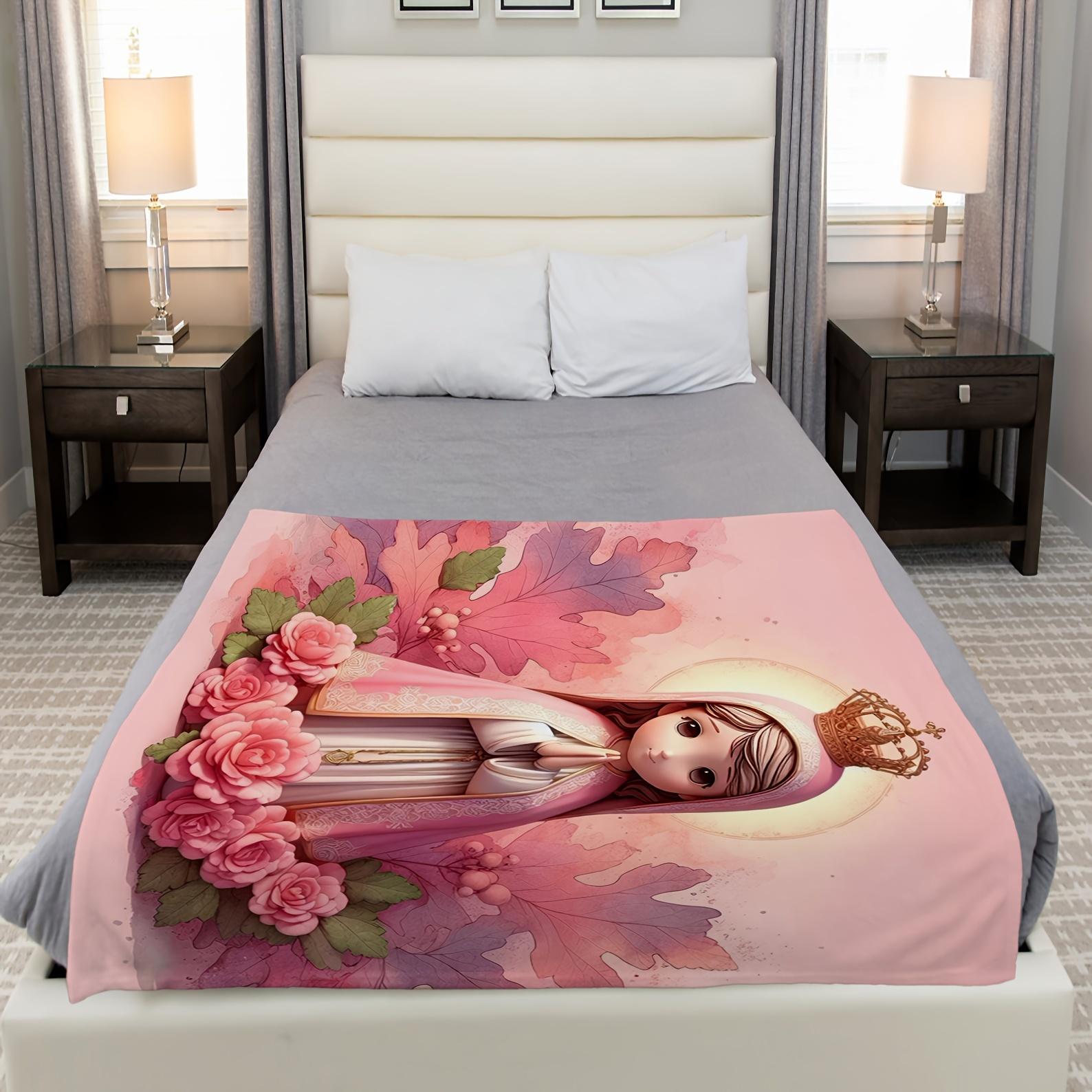 1pc Cute Cartoon Virgin Mary Digital Print Fleece Flannel Blanket, Soft Warm Nap Blanket For Sofa, Office, Bed, Camping, Travel, All-Season Multi-Purpose Gift, Pink, Machine Washable Perfect As A Gift For Friends And Family 1pc Cute Cartoon Virgin Mary Digital Print Fleece Flannel Blanket, Soft Warm Nap Blanket For Sofa, Office, Bed, Camping, Travel, All-Season Multi-Purpose Gift, Pink, Machine Washable Perfect As A Gift For Friends And Family