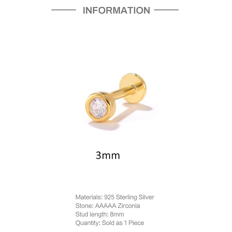 S925 sterling silver internal thread flat back cartilage earrings • Simple round CZ earrings, suitable for spiral ear screens. Conch earrings are suitable for giving girlfriends, girlfriends, and birthday gifts on holidays Dainty Matching