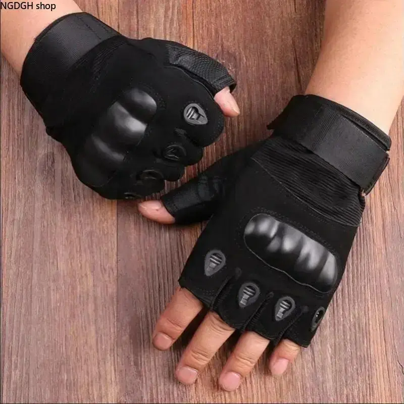 Half Finger Tactical Gloves - Knuckle Guard, Shock Absorption Palm, Breathable Mesh Fabric, Anti-Slip Surface, Adjustable Fit, Durable Black/Tan/Green Fingerless Work Gloves for Outdoor Hiking, Driving