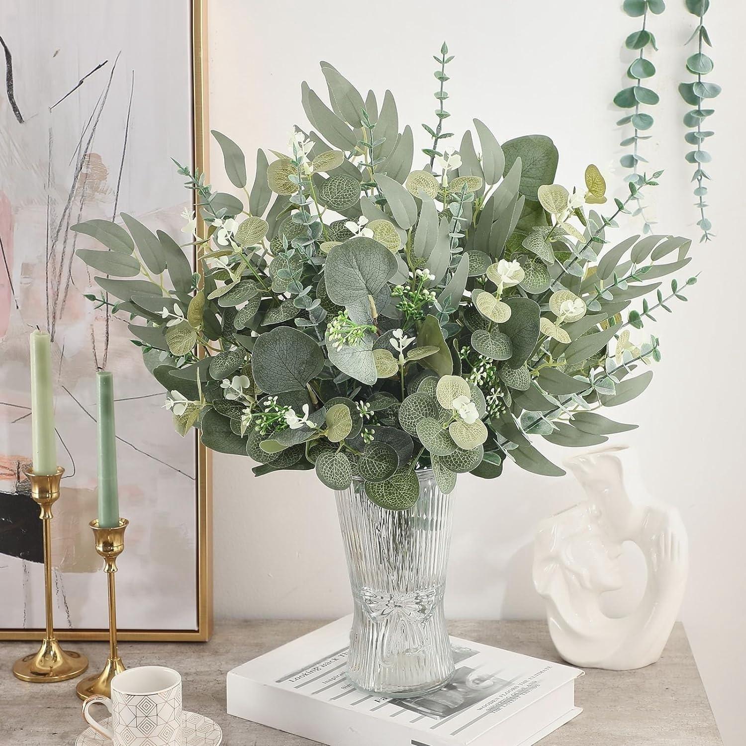 Artificial Eucalyptus Leaves, Faux Eucalyptus Set, Decorative Plants for DIY Wedding Bouquets & Home Decor, Evergreen Faux Plants, Artificial Faux Greenery