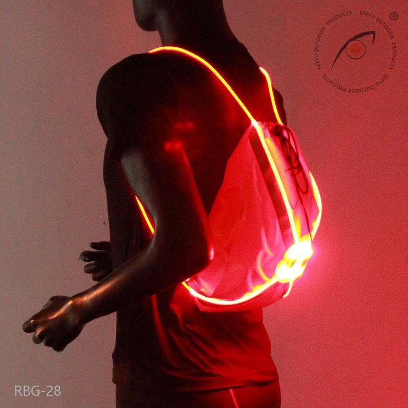 Fiber optic bundle pocket, outdoor sports cycling, night running, luminous reflective drawstring backpack.