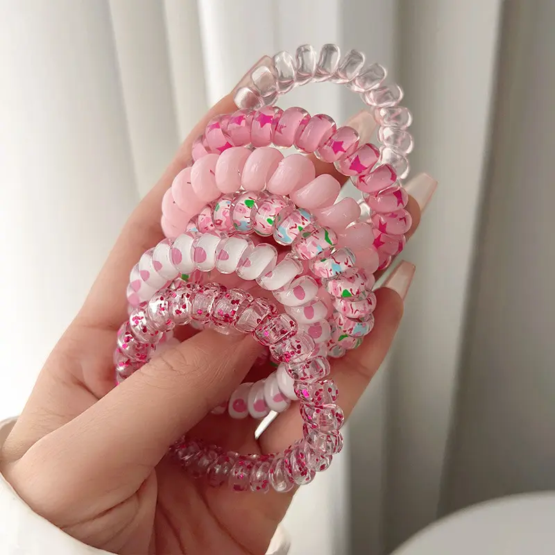 Vibrant Hair Tie Set – Crease-free coiled hair ties; waterproof, elastic spiral ponytail holders suitable for thick hair; perfect for both workouts and daily wear.