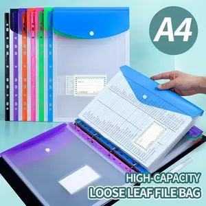 A4 Expanding File Folders with Button Closure, Durable PP Plastic Document Organizer, Locking Mechanism, Vibrant Colors, Office Supplies