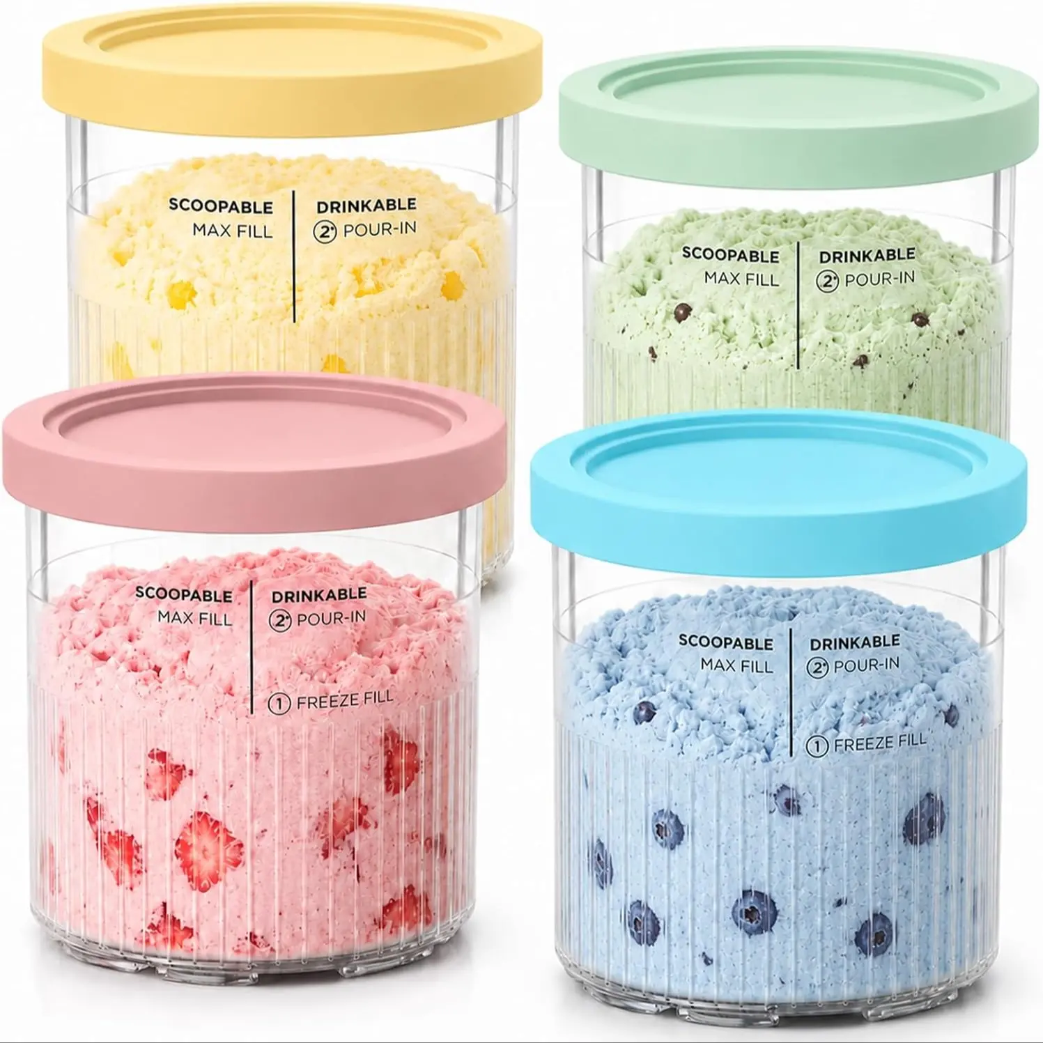 4 Pack 24 oz XL Replacement Pints and Lids, Compatible with Ninja NC501 NC500 Series Creami Deluxe ice Cream Makers, Ice Cream Containers, BPA-Free, Leak-Resistant, Dishwasher Safe