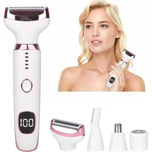 Comfortable 4-in-1 Women's Electric Shaver, Multi-Functional Hair Removal Epilator for Face, Underarms, Brows & Pubic Hair