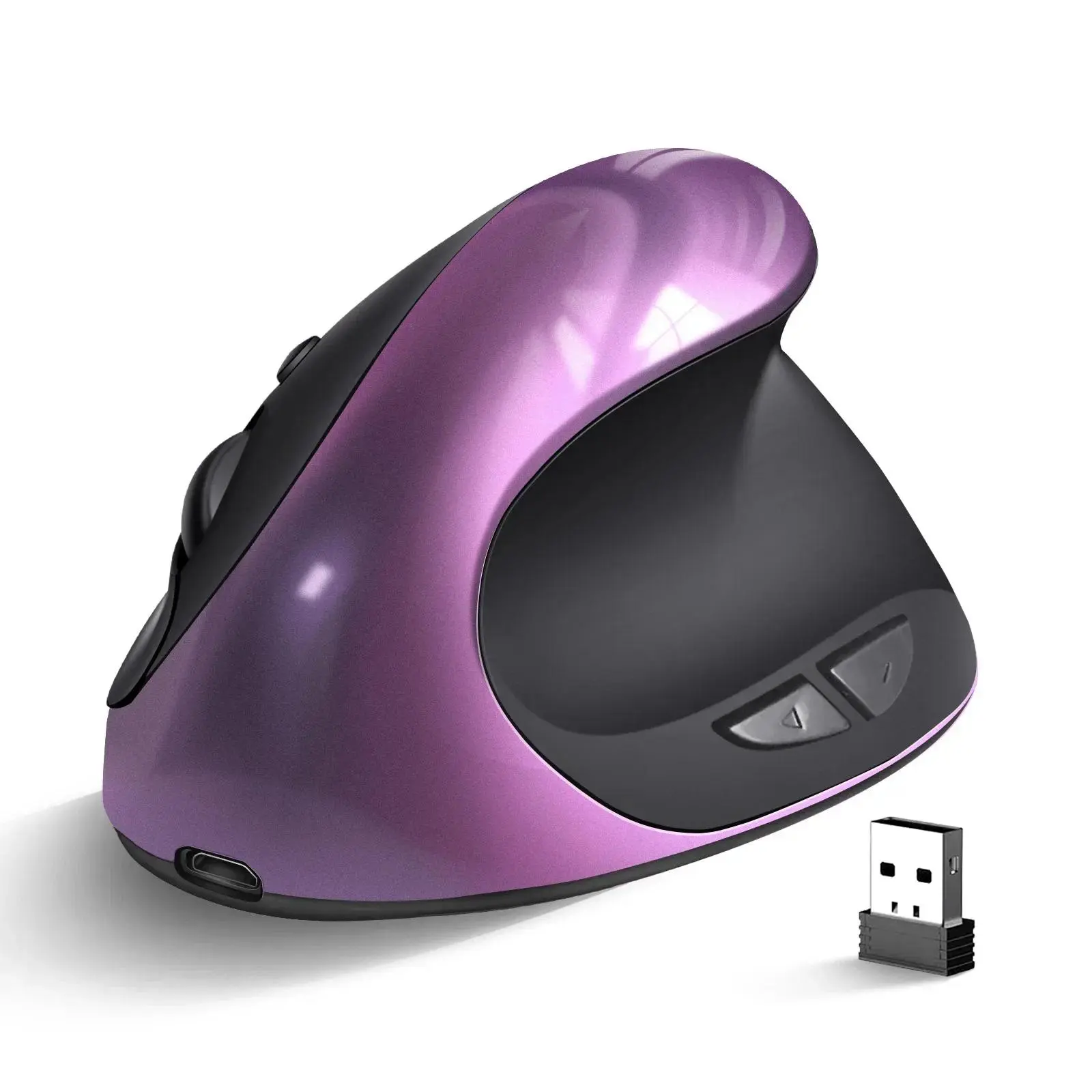 Ergonomic Vertical Rechargeable Wireless Gaming Mouse, 2.4G USB Receiver, 1600 DPI Adjustable, 6 Buttons, Silicone & Plastic Construction