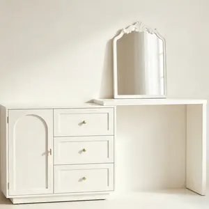 [Summervibes]RoyalCraft 2-in-1 Makeup Vanity Desk & Office Desk, Multifunctional and Space-Saving Extendable Corner Table with Drawers, No Mirror, Dressing Table for Bedroom, Vanity Desk for Working, Studying, Drawing, Sewing, Nail Care (White, Beige)