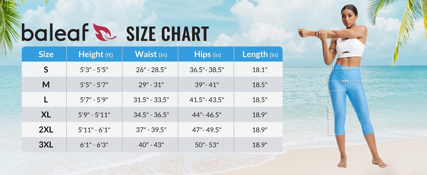 Baleaf Womens 18 Inch High Waisted Swim Capris UPF 50 Sun Protection Swim Tights With Built In Liner And Pockets For Water Aerobics