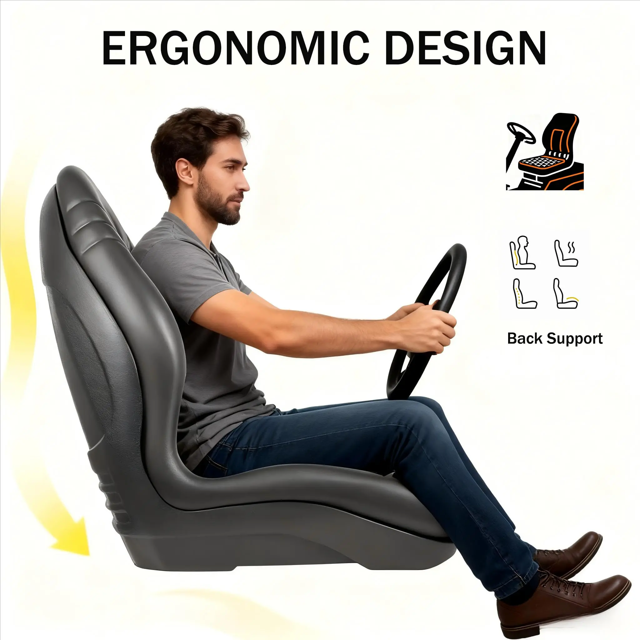Global Heavy-Duty High-Back Tractor Seat - Black Vinyl, Sponge Cushion & Steel Frame, 330 lb Capacity, Center Drain Hole - Replacement for Mower, Tractor, Forklift, Skid Steer