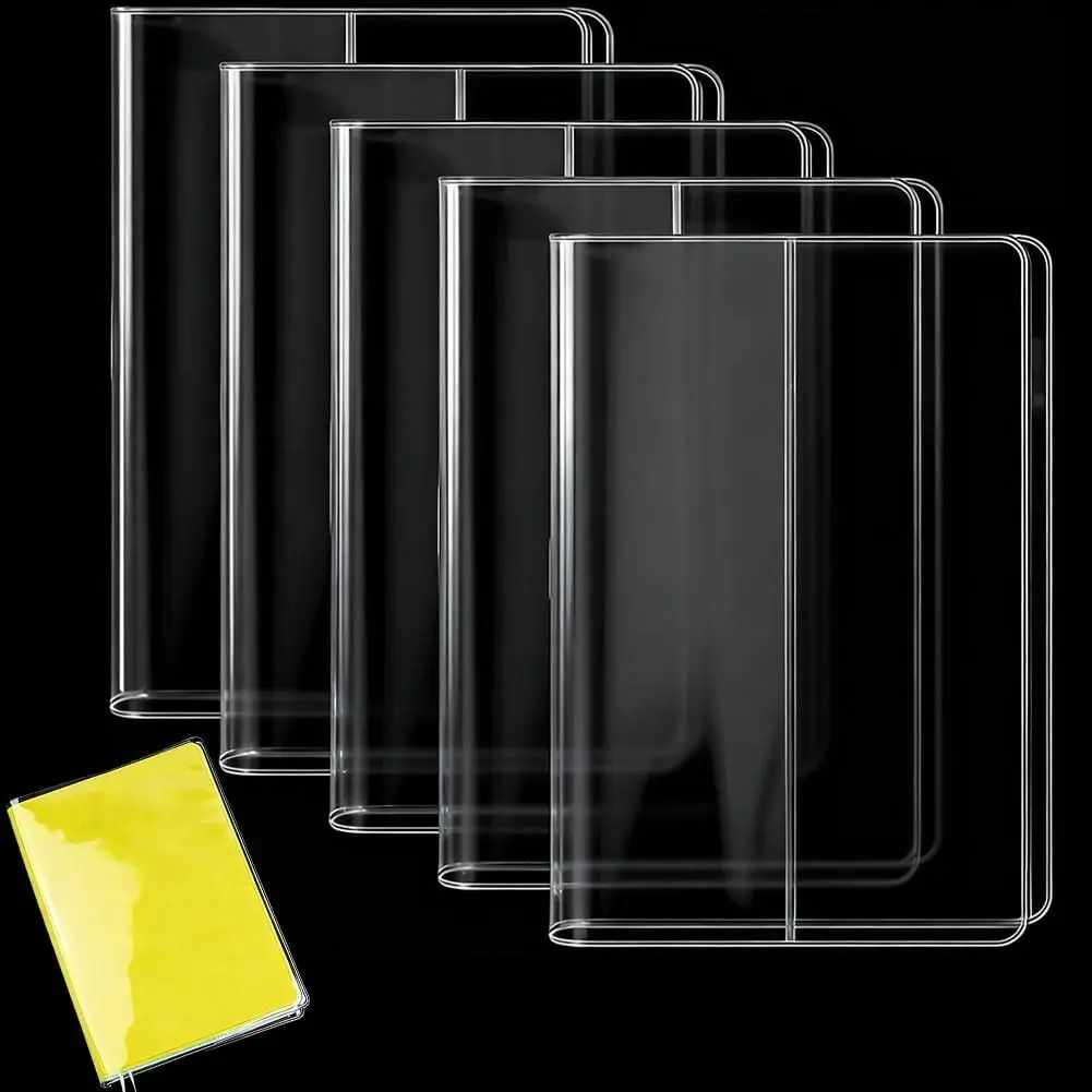 5 Pack A5 Clear Cover Transparent Planner Notebook Sleeve 8.7x12.67 Plastic Journal Book PVC  Rectangle Protector Bag Pouches for Office Textbook Paperback Hardcover Book Lovers