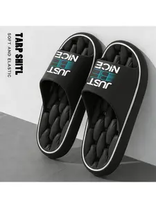 1 pair of "JUST BE NI" printed slippers, unisex, thick-soled pillow slippers, men's and women's slippers, EVA sole, lightweight and soft open-toe, shower slippers, suitable for indoor and outdoor beach use, casual style.