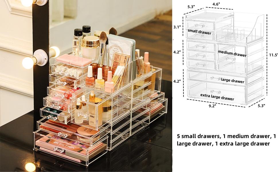 Acrylic Clear Makeup Organizer Countertop,Plastic Large Capacity Stackable Skincare Organizer for Vanity,Desk Accessories Organization Bathroom Cosmetic Organizer Countertop for Beauty,Skin Care