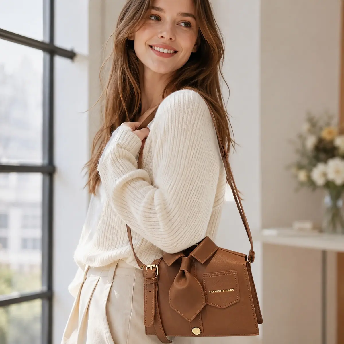 Women's foldable collar design crossbody bag - solid color faux leather material, magnetic clasp closure, polyester lining, lacquered edge details, no accessories - stylish phone bag, unique gift idea,Travel and Gift