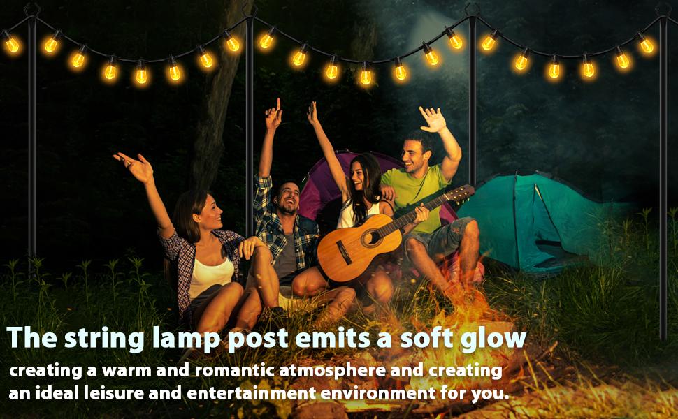 8Ft String Light Poles 2-8 Pack,Light Poles for Outside Lights,Outdoor with Fence Brackets Hanging Lights,Metal Stand Deck Patio Backyard