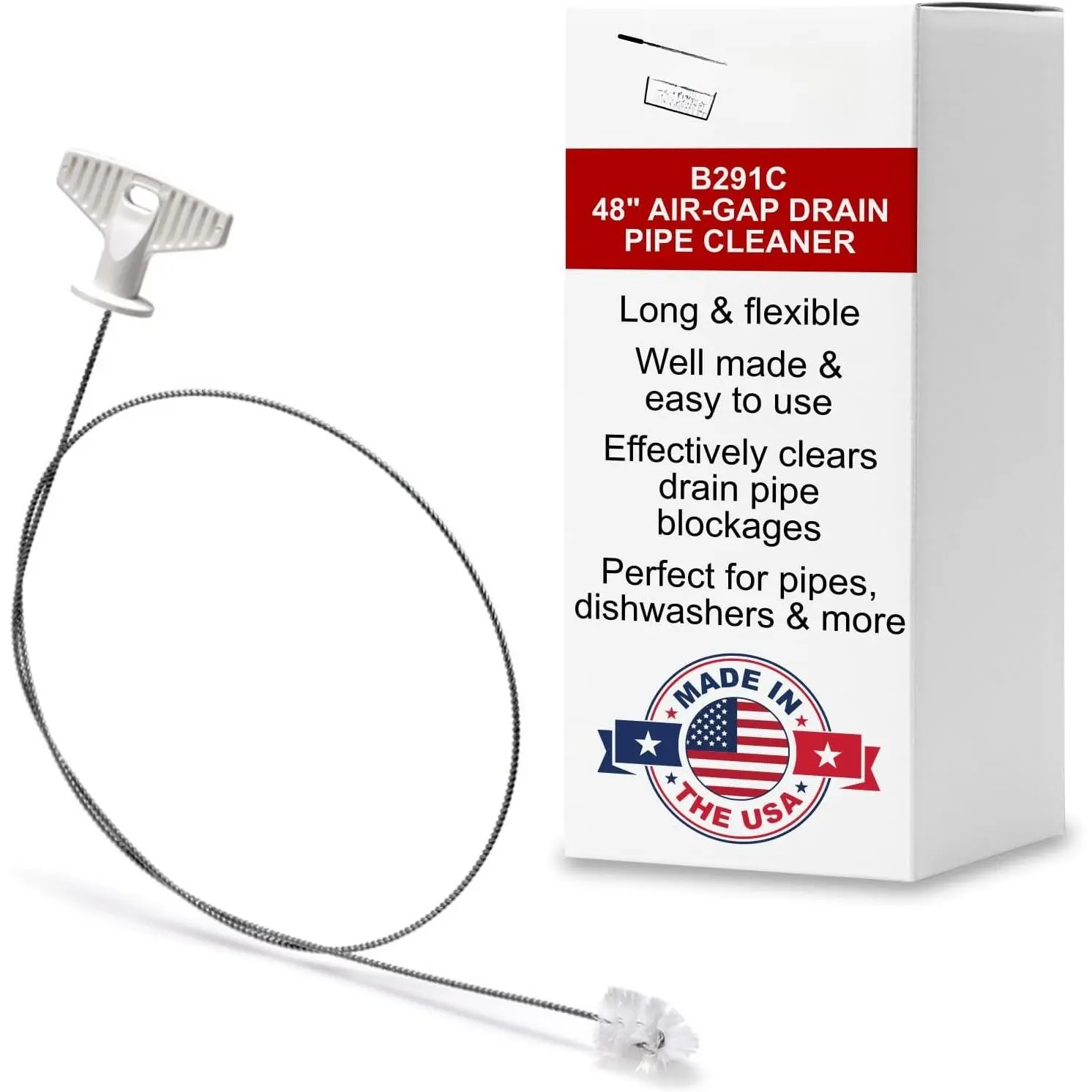 48" Air-Gap Drain Brush - Flexible Dishwasher and Sink Cleaner Tool for  and Commercial Kitchen - Long Pipe Snake for Garbage Disposal, Shower, Hair Clog Remover - B291C by  Co.