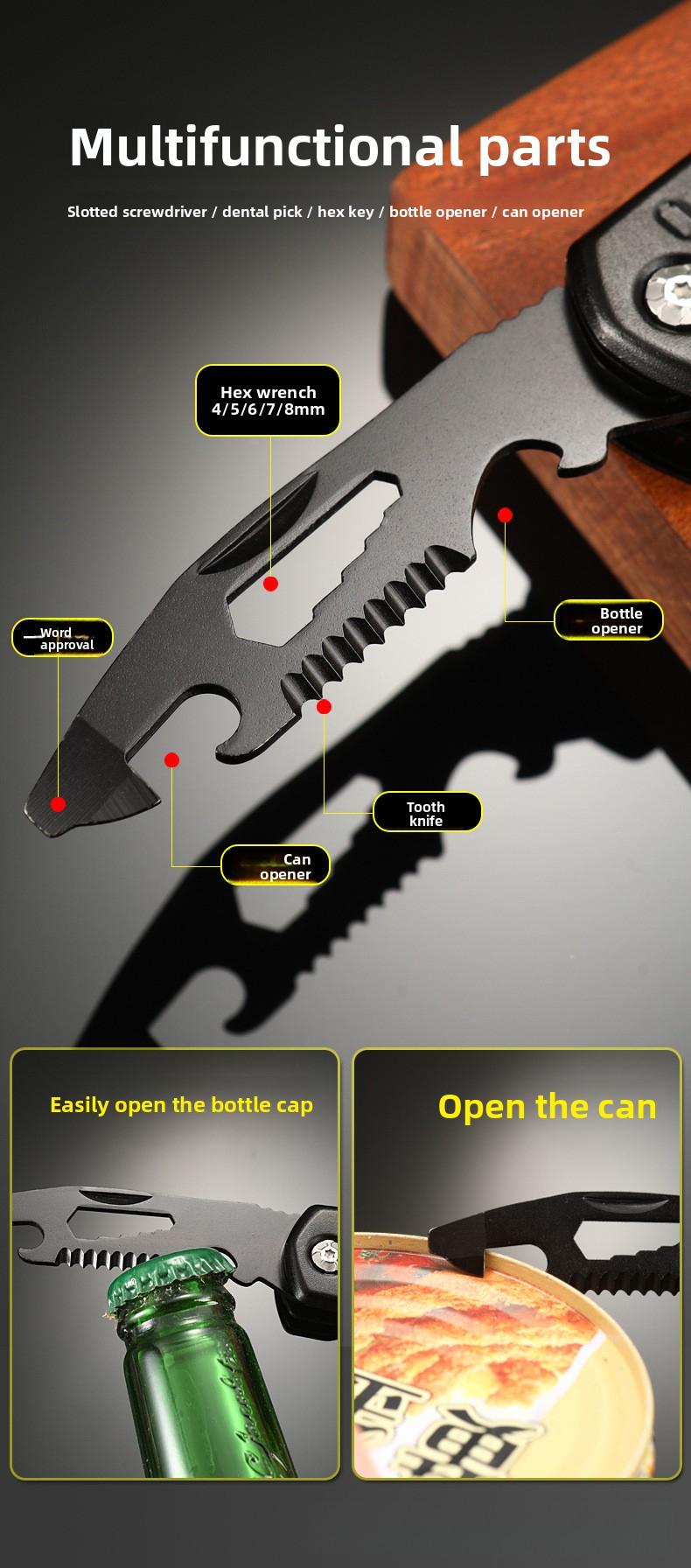 Outdoor multifunctional portable tool, 16 multi-purpose combinations, foldable for easy storage, emergency tool