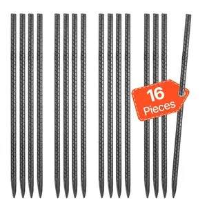 VEVOR Rebar Stakes, 16-Inch, Heavy-Duty 0.45 in Diameter, Straight Galvanized Steel Ground Anchors with Chisel Point End Rust-Resistant Coating, for Gardening Support, Fence, Camping Tents (16-Pack)