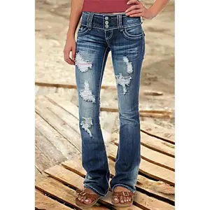 2025 New Low Waist Vintage Ripped Button Jeans Can be used with raincoat