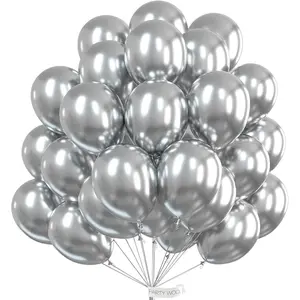 50Pcs 12 Inch Metallic Silver Latex Balloons Party Decor Balloons
