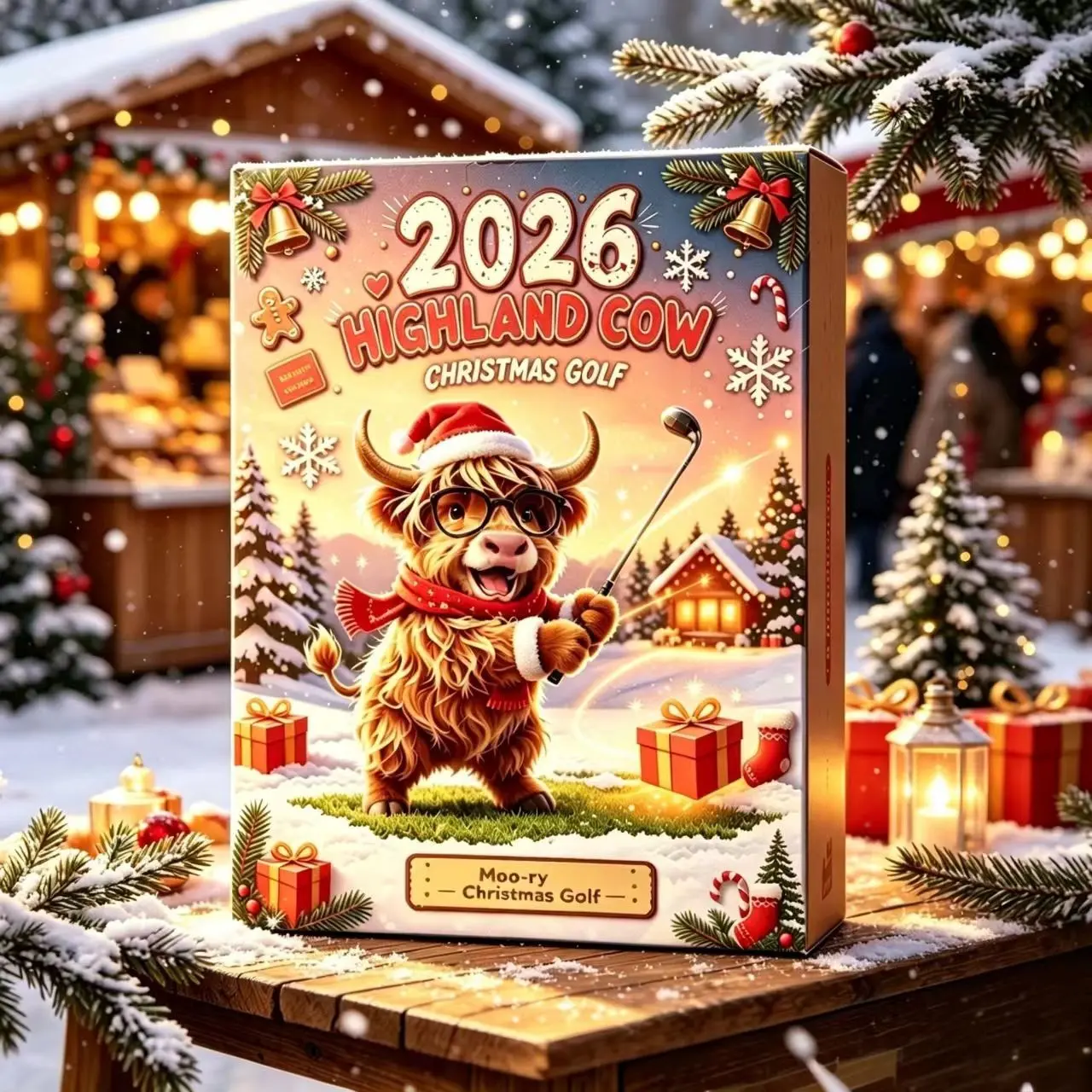 Highland Cow Golf Christmas Countdown Calendar, 24-Day Holiday Gift Box, Fun Christmas Surprise Gift, Perfect for Festive Season