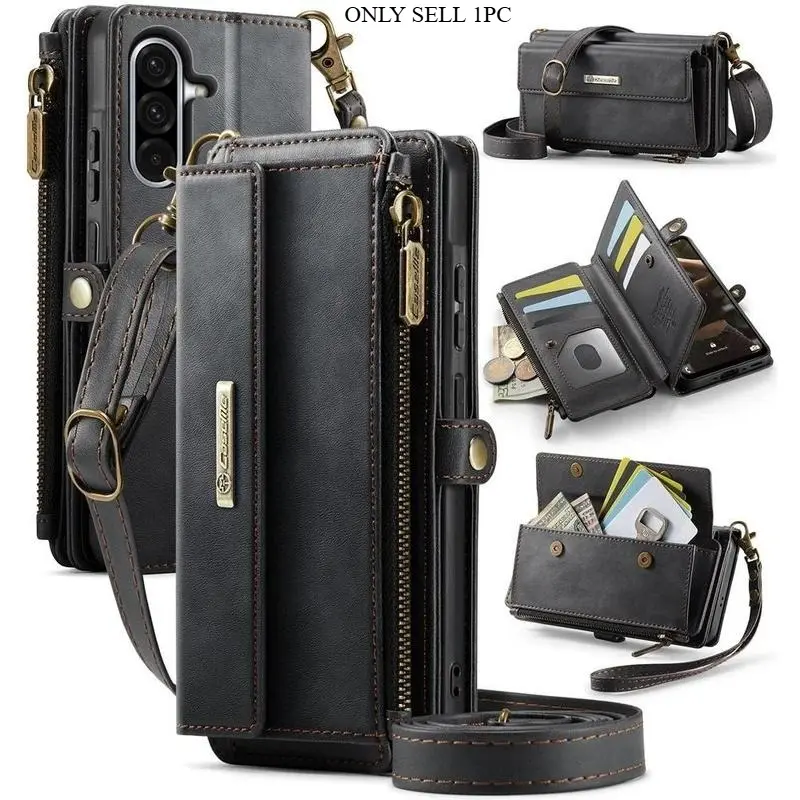 Crossbody Lanyard Wallet Leather Phone Case for Samsung Galaxy A56 A16 A55 A54 A52 A53 A13 A14 A15 Wristband Purse 9 Cards Cover