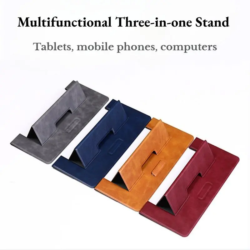 Vegan Leather Foldable Desk Stand – 3-in-1 Universal Laptop Tablet Phone Holder, Portable Adjustable Ergonomic Workstation, Travel-Friendly Office Desktop Organizer for Home, Business & Study