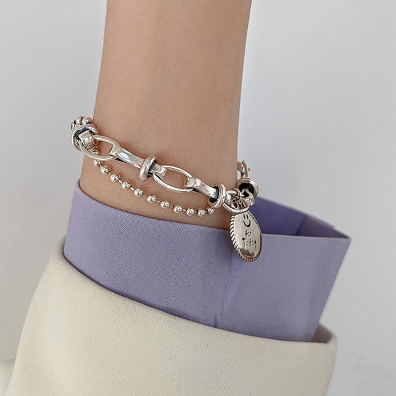 Double-layered Chain Bracelet For Women Smiley Face Round Cards Pendant Party Jewelry