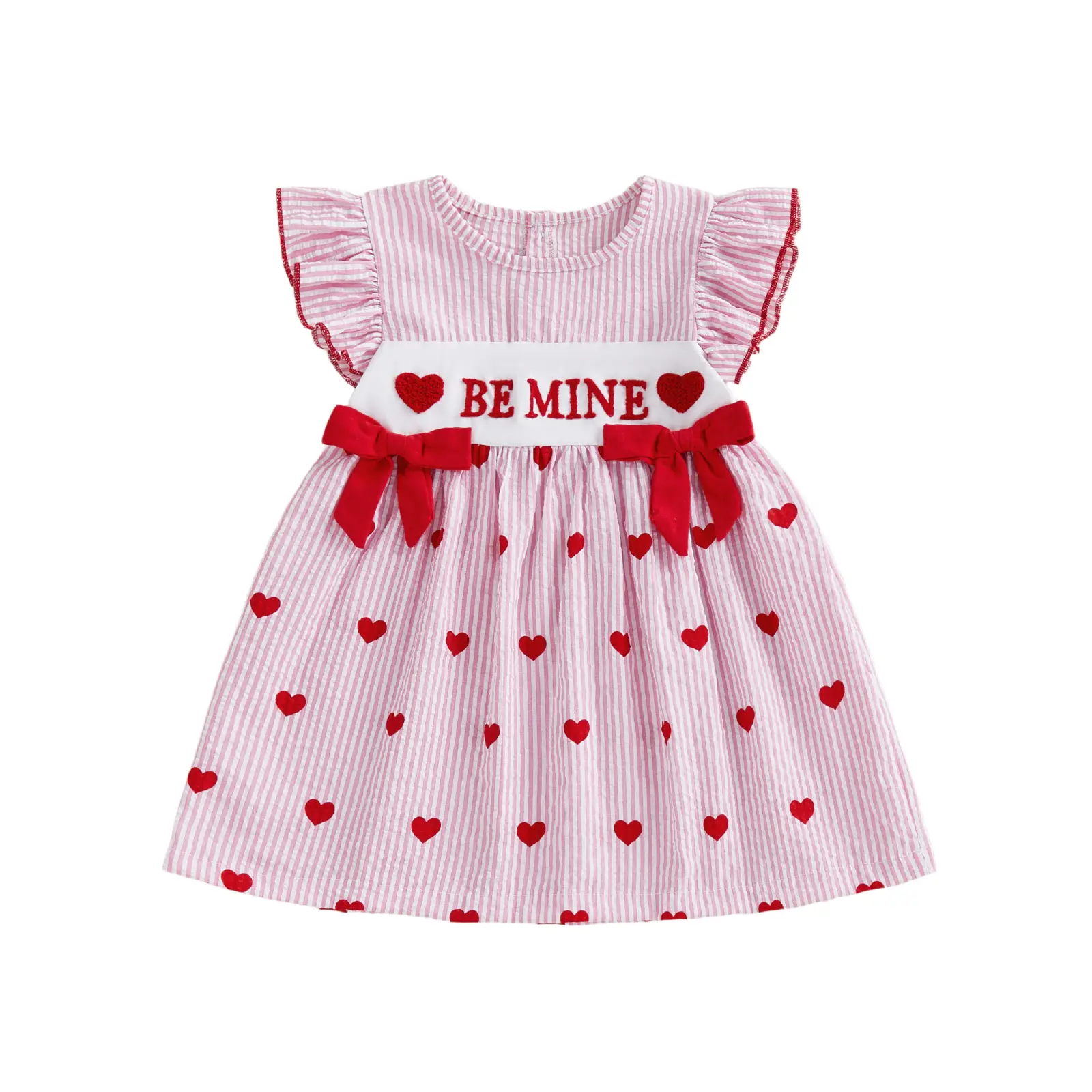 Toddler Valentines Outfit Girl Baby Heart Fly Sleeve Mesh Layered Princess Dress Little Girls Summer Tulle Dresses