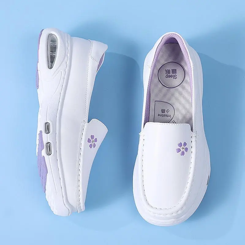 New nurse shoes leather air cushion soft sole breathable hospital work shoes