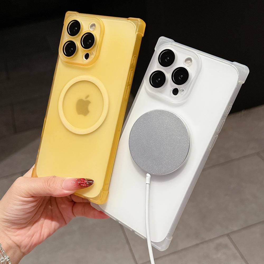 Rectangle Shape Wireless Charge Magnetic Shockproof Protective Case for iPhone 13 14 15 16 17 Pro Max For MagSafe Clear Cover