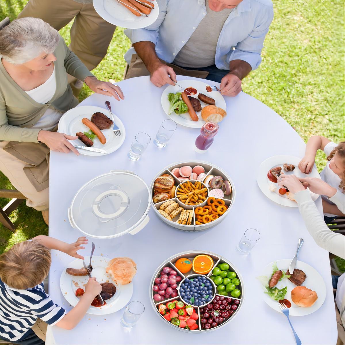 Rotating Snack Tray with Lid & Handle, 1 Count Clear Snack Organizer, Snack Storage Box for Fruits & Vegetable & Nuts