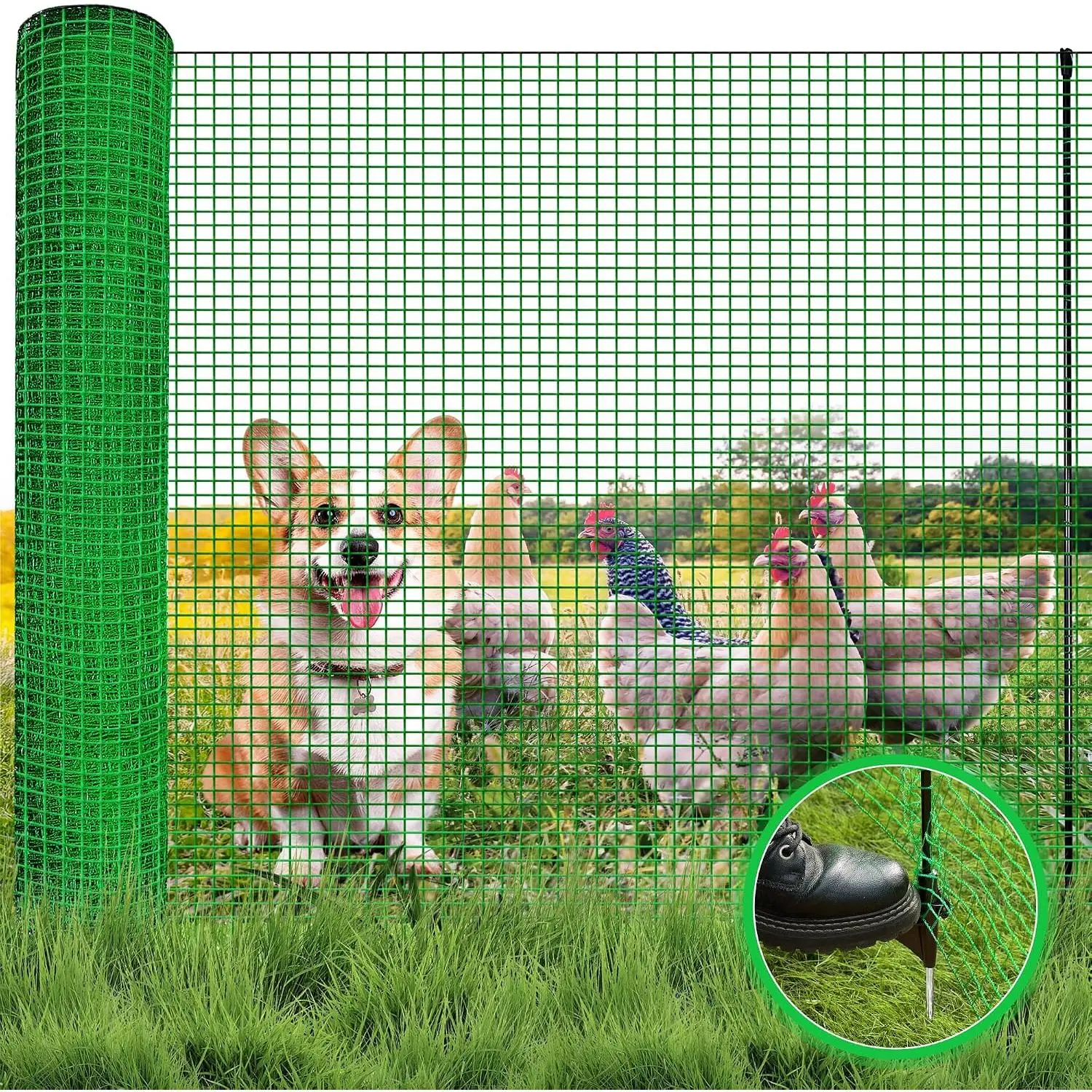 Temporary Fence with Step in Stakes,3‘x50‘ Safety Barrier for  Snow Plastic Mesh Fencing with Fiberglass  Windbreak Rope,Movable Fencing Roll for Garden Backyard Outdoor  Protect