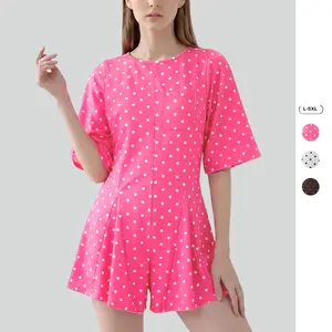 Imily Bela Rompers for Women Spring Outfits Summer Polka Dot Casual Short Sleeve Crew Neck Loose Jumpsuits with Pocket