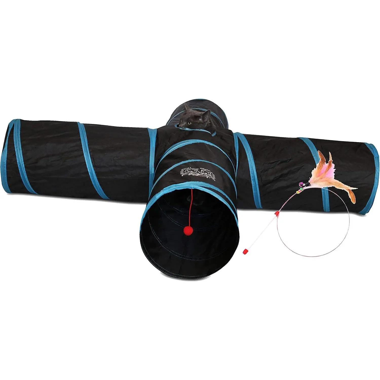 4 Way  Tunnel.  12 Inch Diameter and Extra Long. A Big Collapsible Play . Wide  Tunnel Tube for Rabbits, Kittens, Large Cats, and Dogs.