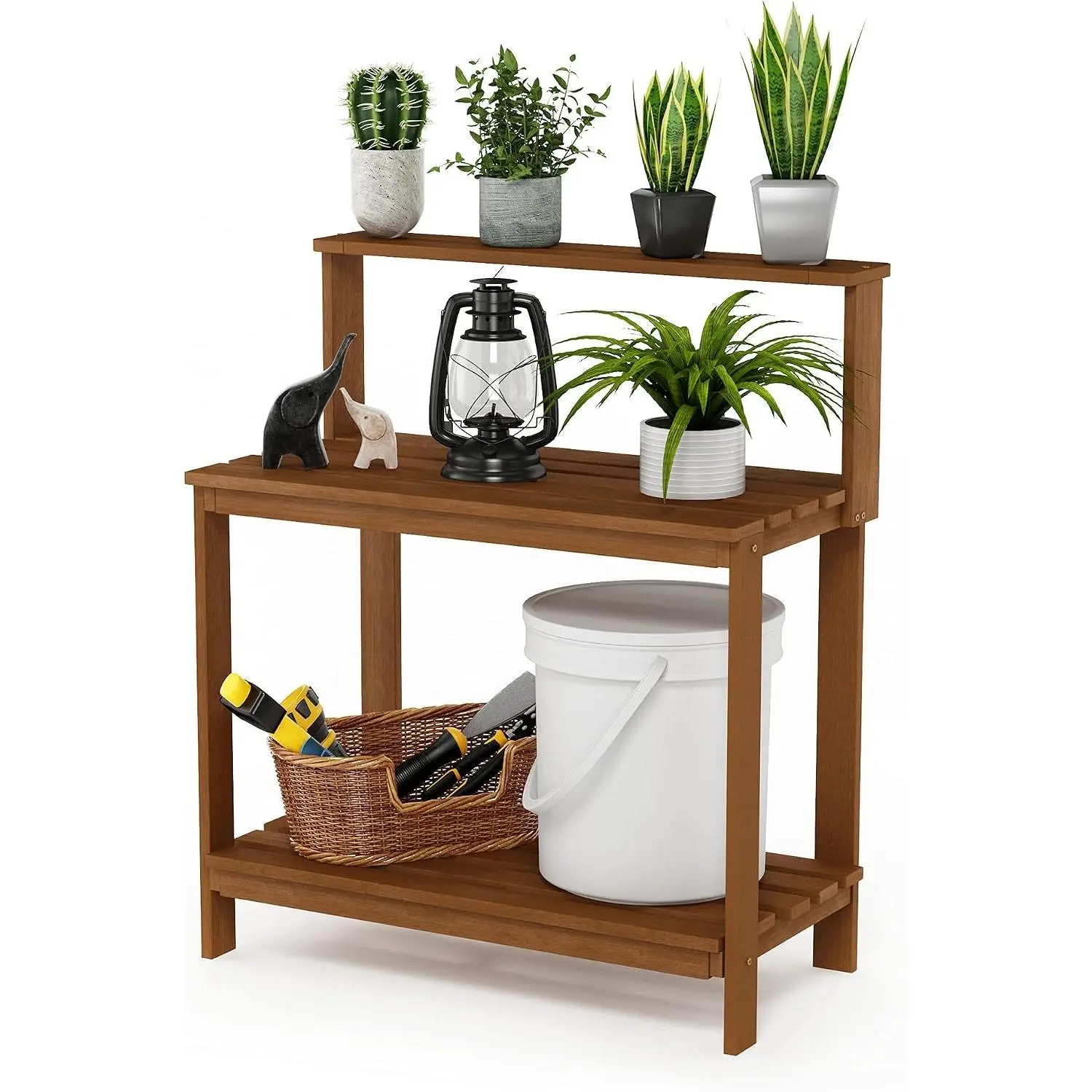 FG17478 Tioman Outdoor Patio Furniture Hardwood Potting Bench, Natural